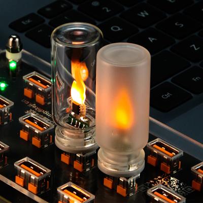 USB LED Flammenart Nachtlicht Mattiertes Klarglas Flackernde Kerze Dekorative Touch-Steuerung Stimmungsbeleuchtung für Auto Zuhause Schlafzimmerlampe