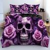 Purple Rose Skull Pattern 3D Print Duvet Cover Fashion Halloween Gothic Style Bedding Set With Pillowcase Polyester Quilt Cover