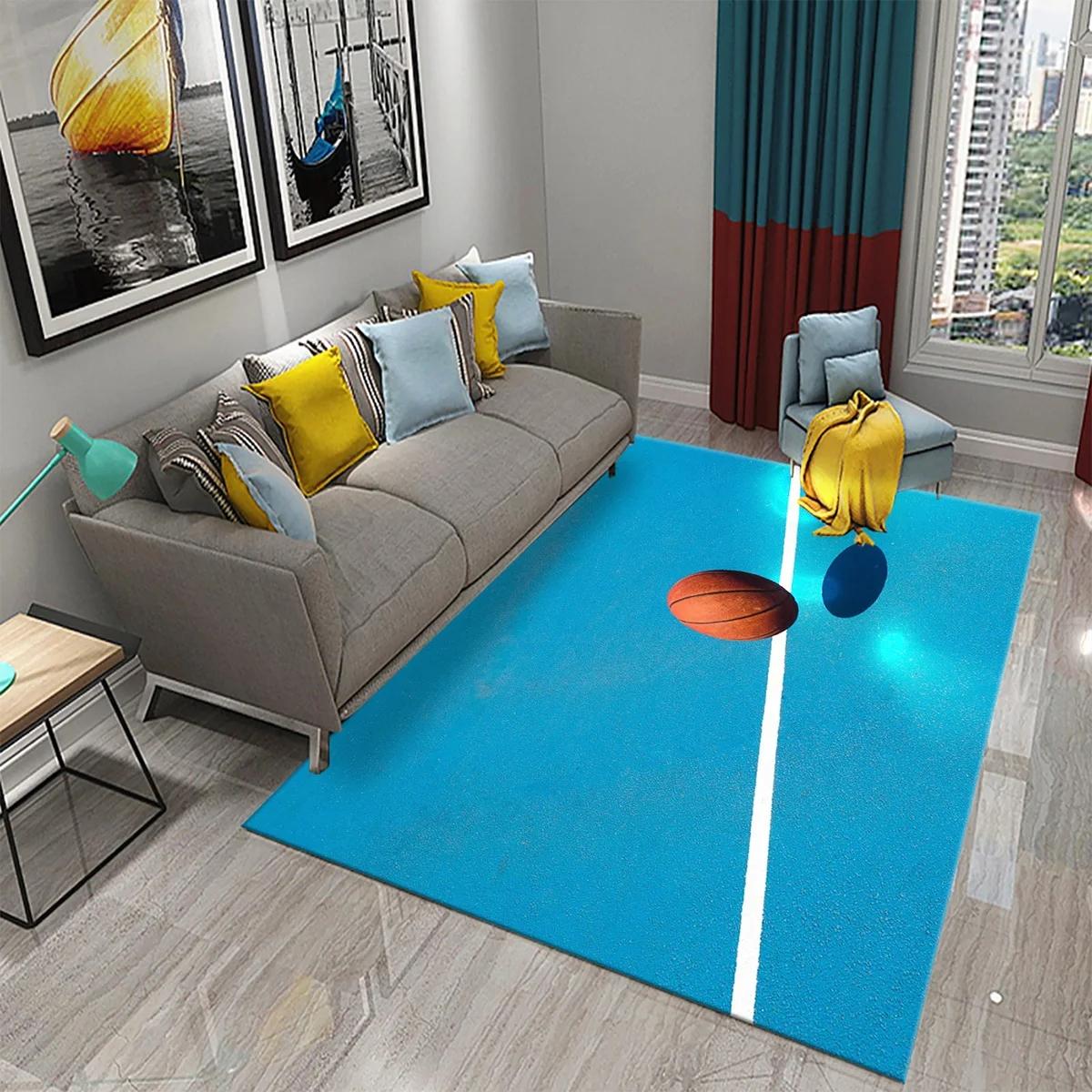 Alfombra con Patrón de Baloncesto Decoración del Hogar Alfombras de Área Grande para Adolescentes Sala de Juegos Dormitorio Piso Antideslizante Sala de Estar Sofá Alfombrillas de Piso 40x60cm