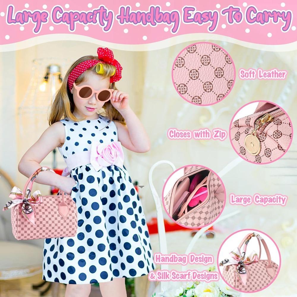 Play Purse for Girls Toddler Purse Pretend Makeup Princess Toys for Kids with Handbag Phone Wristwatch Silk Scarf Birthday Gift