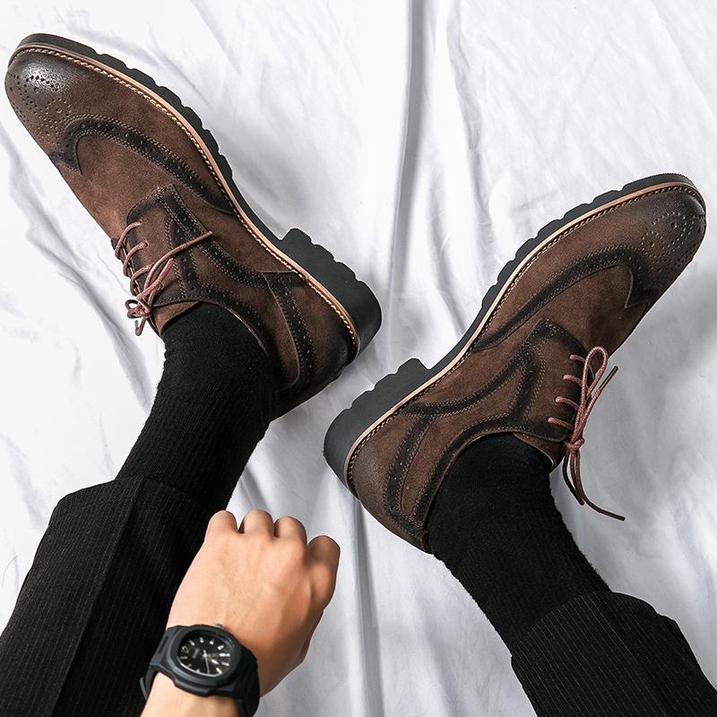 New Derby Shoes for Men Flock Round Toe Lace-up Solid Party Formal Shoes Men Men Dress Shoes