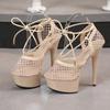 Chaussures pour femmes décontracté Match été creux respirant maille mince à lacets sandales 8661 série 15cm talon 5cm plate-forme LFD