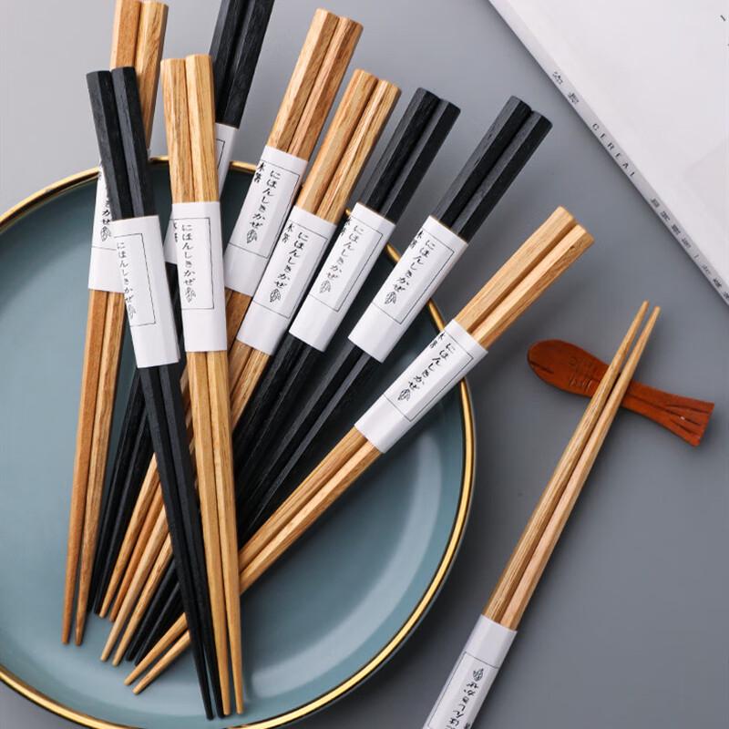 Lin Sen Fang Japanese Style Chestnut Wood Hexagonal Chopsticks with Bamboo Joint Design, 5 Pairs