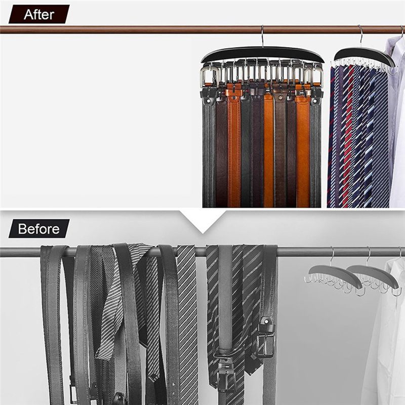 M-Modern-Belt Hanger Belt Organizer Closet Accessories Parts With 14 Hooks Belt Rack Sturdy Wood For Closet Organizers And Stora