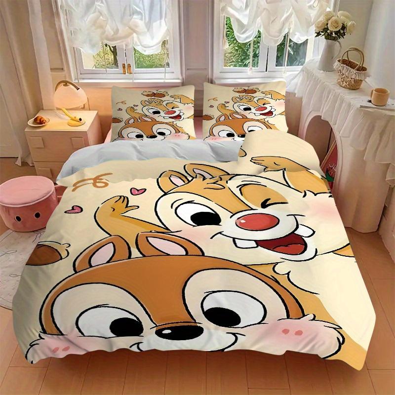 3pcs Set Chip & Dale1pc of Quilt Cover+2pcs of Pillowcase, No Core, Print Bedding, All Seasons Bedroom Setting006