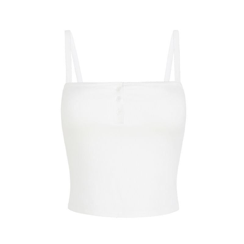 

Itsnikar French Sexy Flat Collar Breasted with Chest Pad Camisole Fashion Sexy Slim-Fit Crop-Top Women White XS