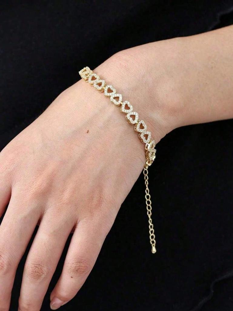 1 st Lyxig Hjärtformad Zirkonia Bröllopsarmband, Justerbart Elegant Minimalistiskt High-End Glittrande Gåva För Kvinnor