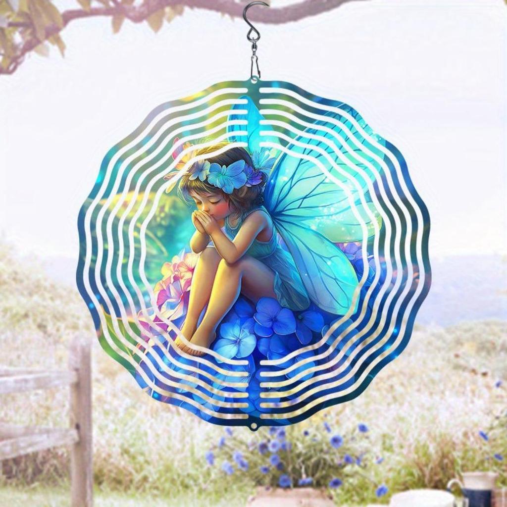 Bezauberndes Feen-Windspiel mit Hortensie 360 Grad drehbares Metall-Außendekor für Garten, Terrasse, Hof, Thanksgiving, Weihnachten, ganzjährig