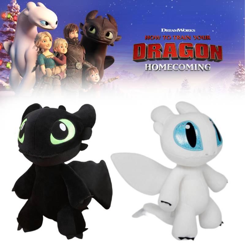 Dynamic Night Fury And Light Fury Plush Toys For Dragon Lovers Black And White Dragon Dolls