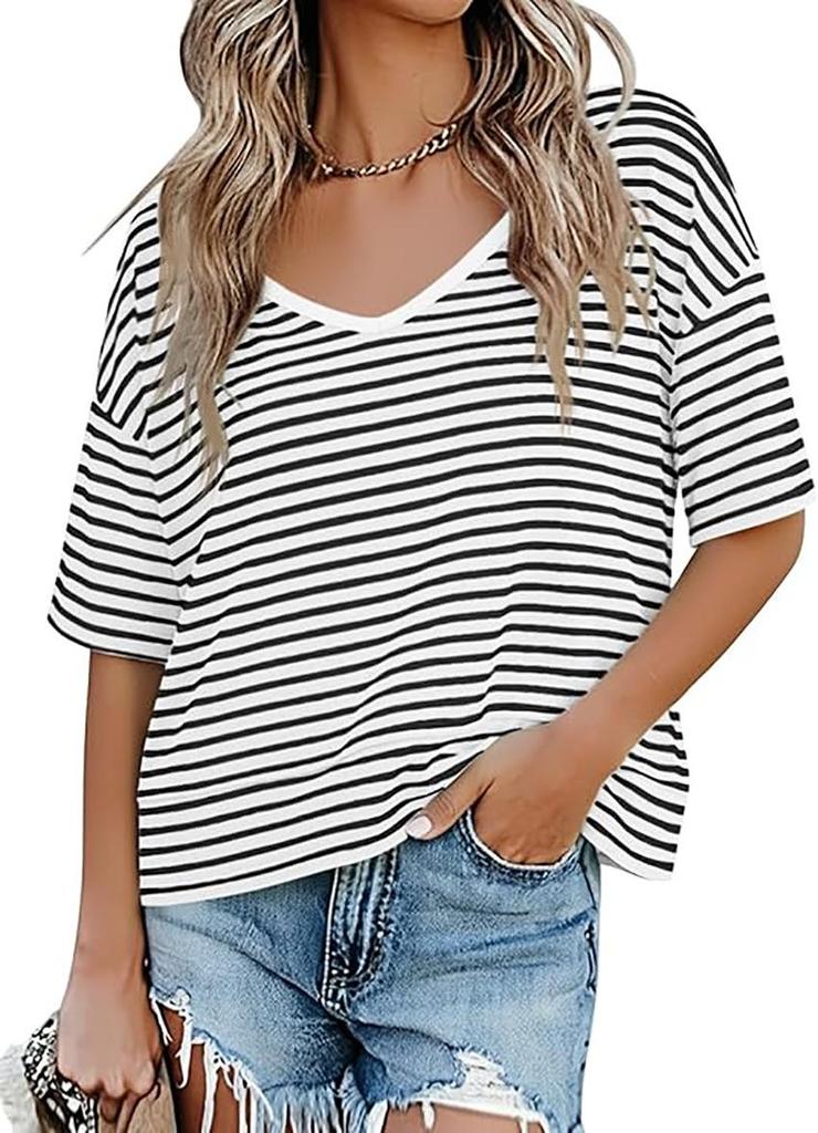 Summer 2025 Women's V-Neck Casual Loose Fit Short-Sleeve Fashion T-Shirt