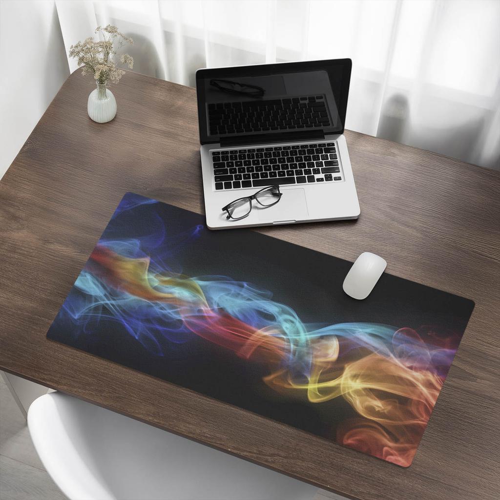 Modern Desk Mat for Remote Work Colorful Smoke Waves 90x45 Cm