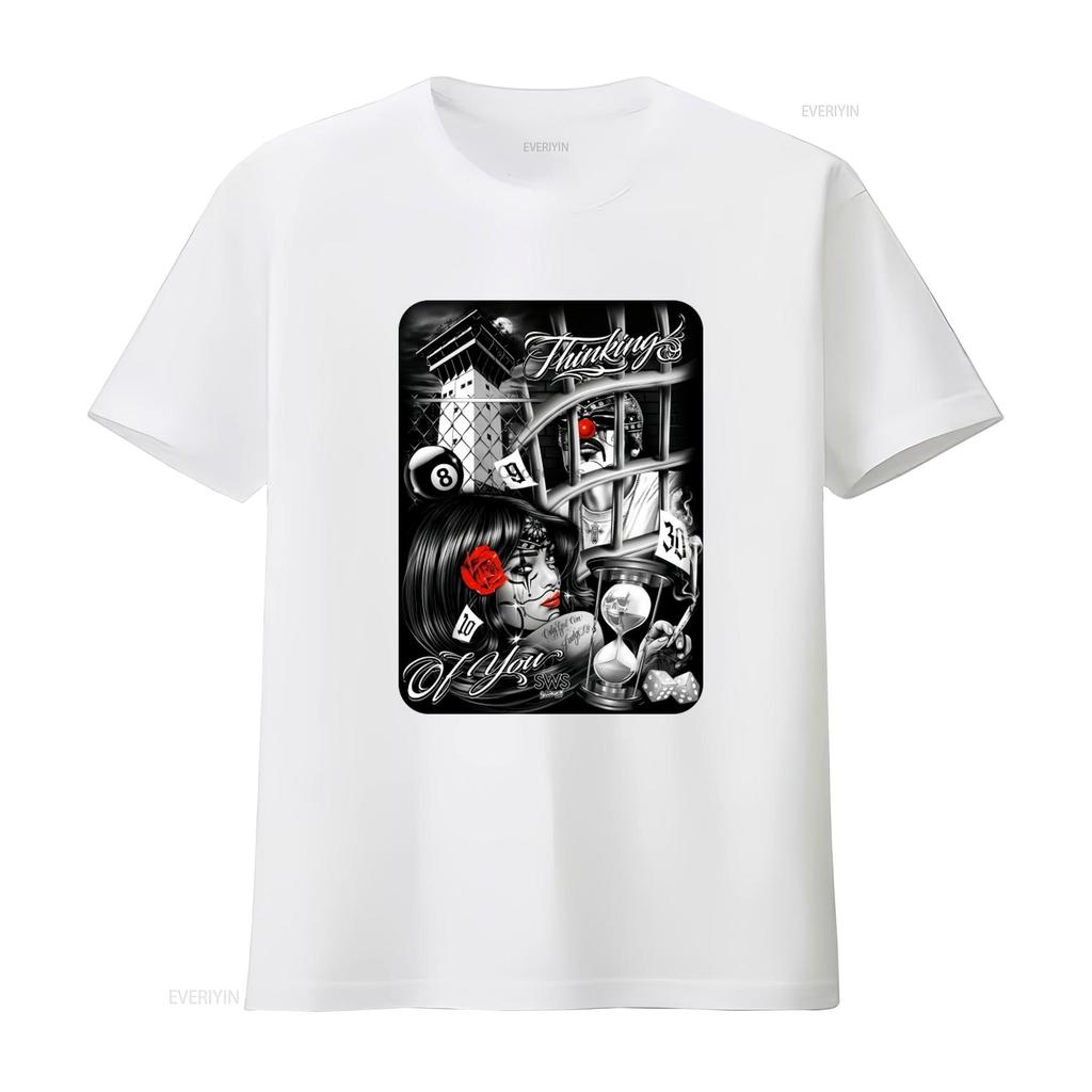 Thinking Of You Chicano Art Unisexs Heavyweight T Shirt Print On Shaka Wear Trending Funny S vintage Stretched fashion