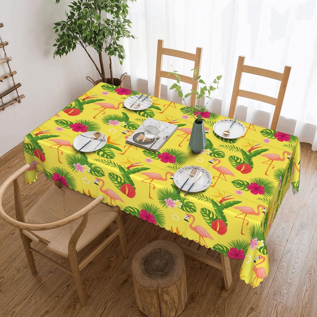 Flamingo Tropical Plants And Flowers Rectangular Tablecloth Oilproof Table Cloth Hawaiian Style Palm Monstera Table Covers