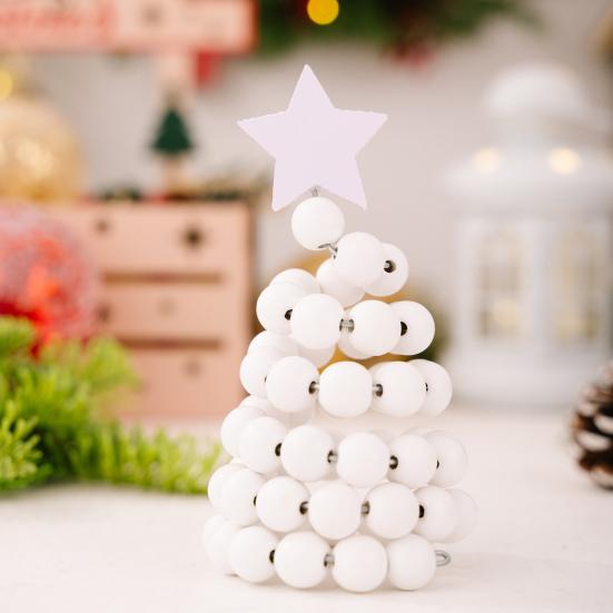 Nordic Wooden Spiral Christmas Tree Ornament Rustic Beaded Boho Christmas Tree Figurine for Home Office Farmhouse Centerpiece