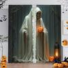 Halloween Skeleton Ghost Pocopied Flower Curtains Pole Bag Home Decorations Room Set Of 2 Made Polyester