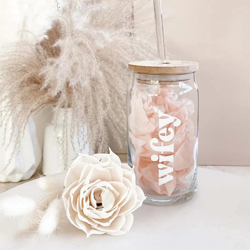 Bride Iced Coffee Glass Cup with Lid Straw Wifey Mug Glass Cup Wedding Bachelorette Party Decorate Bridal Shower Future Mrs Gift
