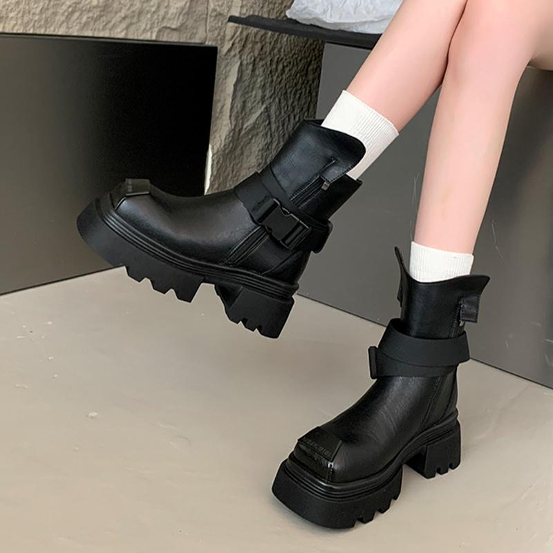 

Женские ботильоны на платформе, дизайнерские брендовые туфли на высоком каблуке, новые модные мотоциклетные ботинки, осенне-зимние модные туфли-лодочки Botas 38