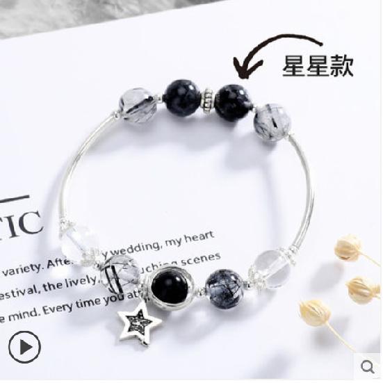Natural black crystal couple's bracelet for women, alloy men's crystal birthstone bracelet, gift for best friends