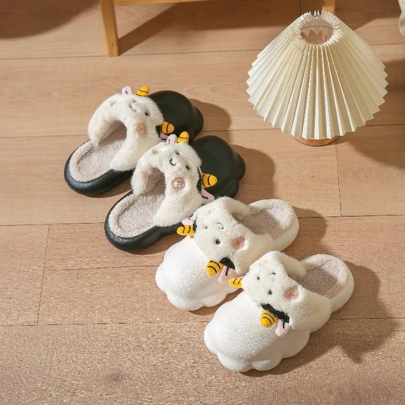 Fashion Casual Fluffy Slippers Women Home Flats Sheep Cartoon Cute Designer Shoes Girls Fashion Winter Platform Slippers House Big Size