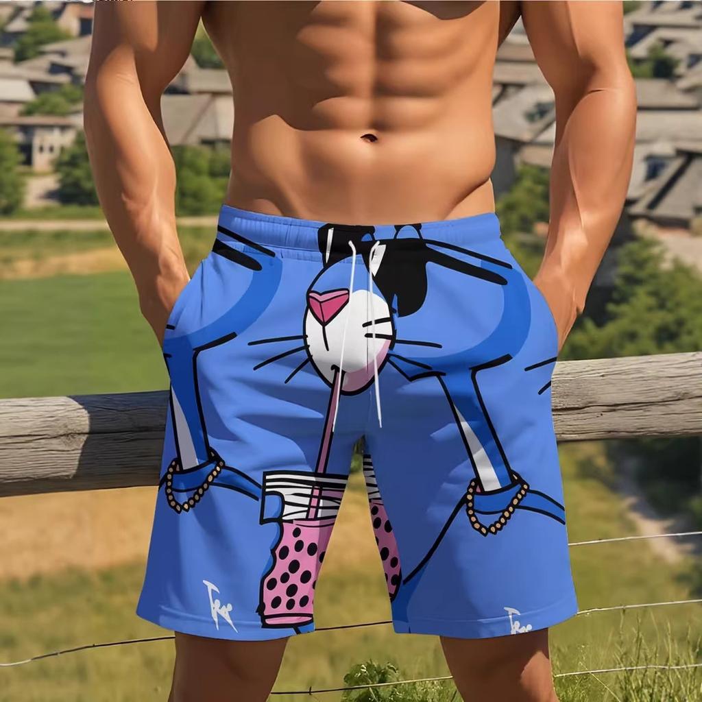 Funny Cartoon Rabbit Men's Beach Shorts Quirky Casual Shorts