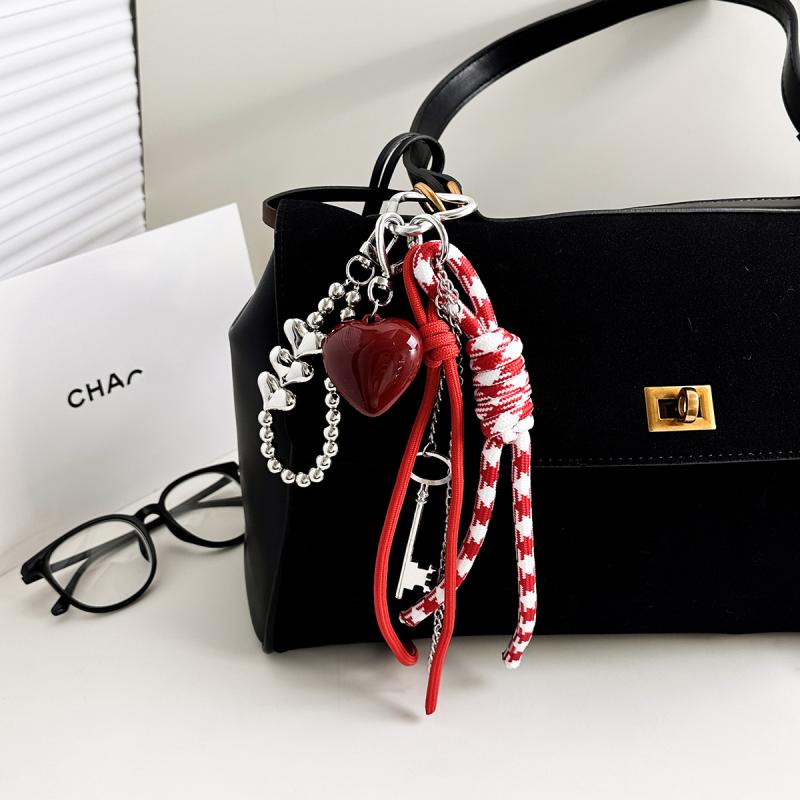 1 Piece Handmade Love Bow Weaving Rope Keychain Creative Simple Diy Rope Pendant Y2K Tassels Trendy Accessory Gifts