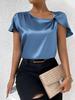 European and American summer satin short sleeves, satin kinks, solid color loose and versatile top women