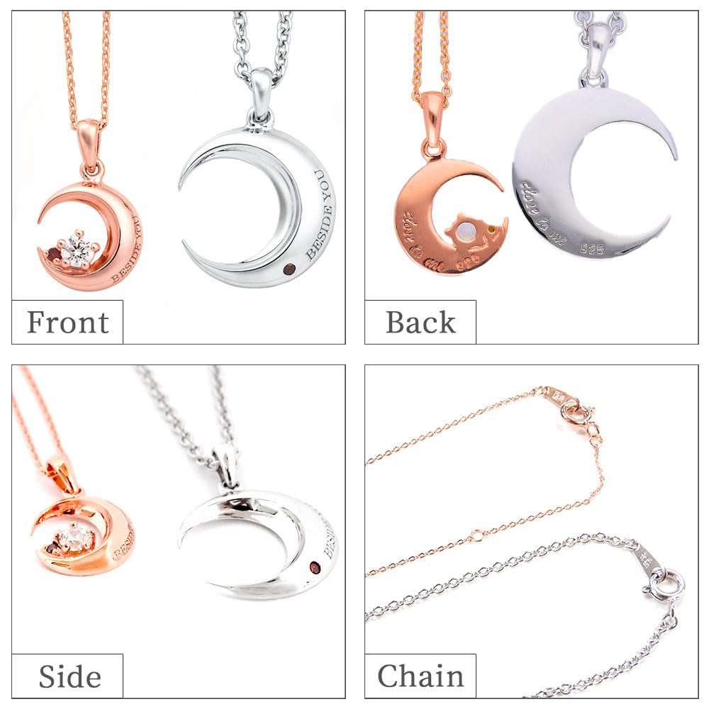 Pair of necklaces with teddy red and a flower Moon Made of sterling silver bears, diamonds, box. motif. (SILVER925).