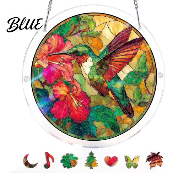 Vibrant Light Projection Decor Acrylic Puzzles Sun Catcher Stained Glass Effect Window Hanging Decor Colorful Catcher Hummingbird Flowers