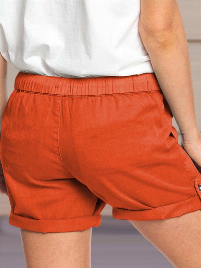 2025 Women's Casual Solid Color Straight-Leg Lace-Up Shorts