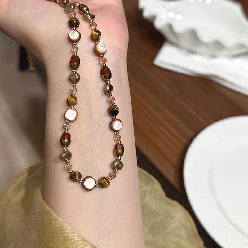 Vintage Brun Naturlig Tigerøye Stein Choker Halskjede For Kvinner Nytt Trendy Håndlaget Perlekjede Halskjede Smykker Gave