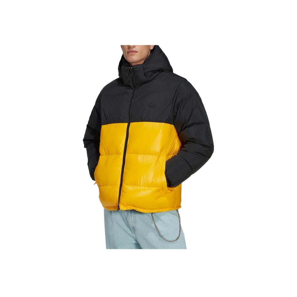 Adidas Originals FW22 Patchwork Hooded Zip-Up Down Jacket With Brand Logo Embroidery Men Outerwear Black HL9179