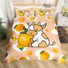 Milk Cow Orange Pattern King Queen Duvet Cover Cartoon Fruit Animal Bedding Set For Kids Girl White 2/3Pcs Quilt Cover