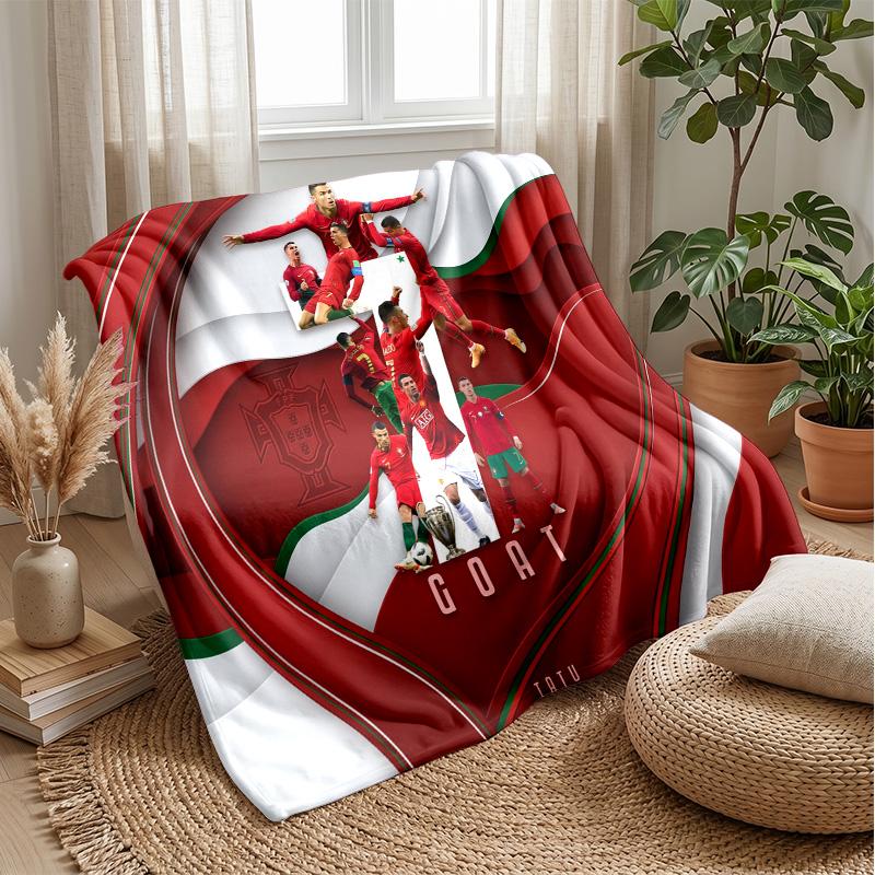 Portugal Football Printed Flannel Blanket Skin Friendly Warm Decorative Throw for Indoor Couch Bed Daily Use