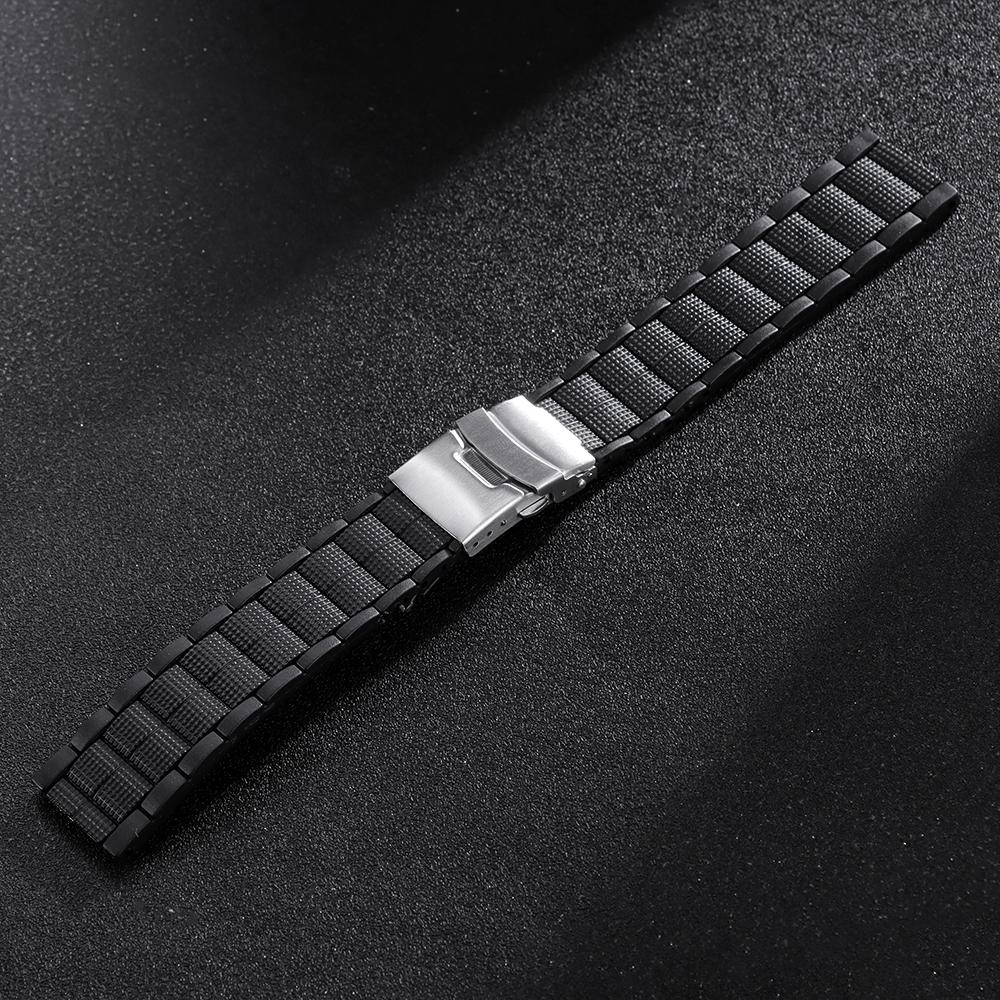Silicone Soft Watchband Watch Strap 20mm 22mm Sports Waterproof Folding Safety Buckle Soft Silicone Strap Watch Accessories