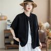 Johnature Women Vintage Shirts Tops Summer Chinese Style Solid Color Blouses Short Sleeve Pockets Female Shirts