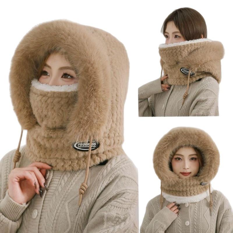Autumn and Winter New Scarf Integrated Pullover Hat Women's Cold and Windproof Lei Feng Hat Warm Plush Ear Protection Outdoor Hat