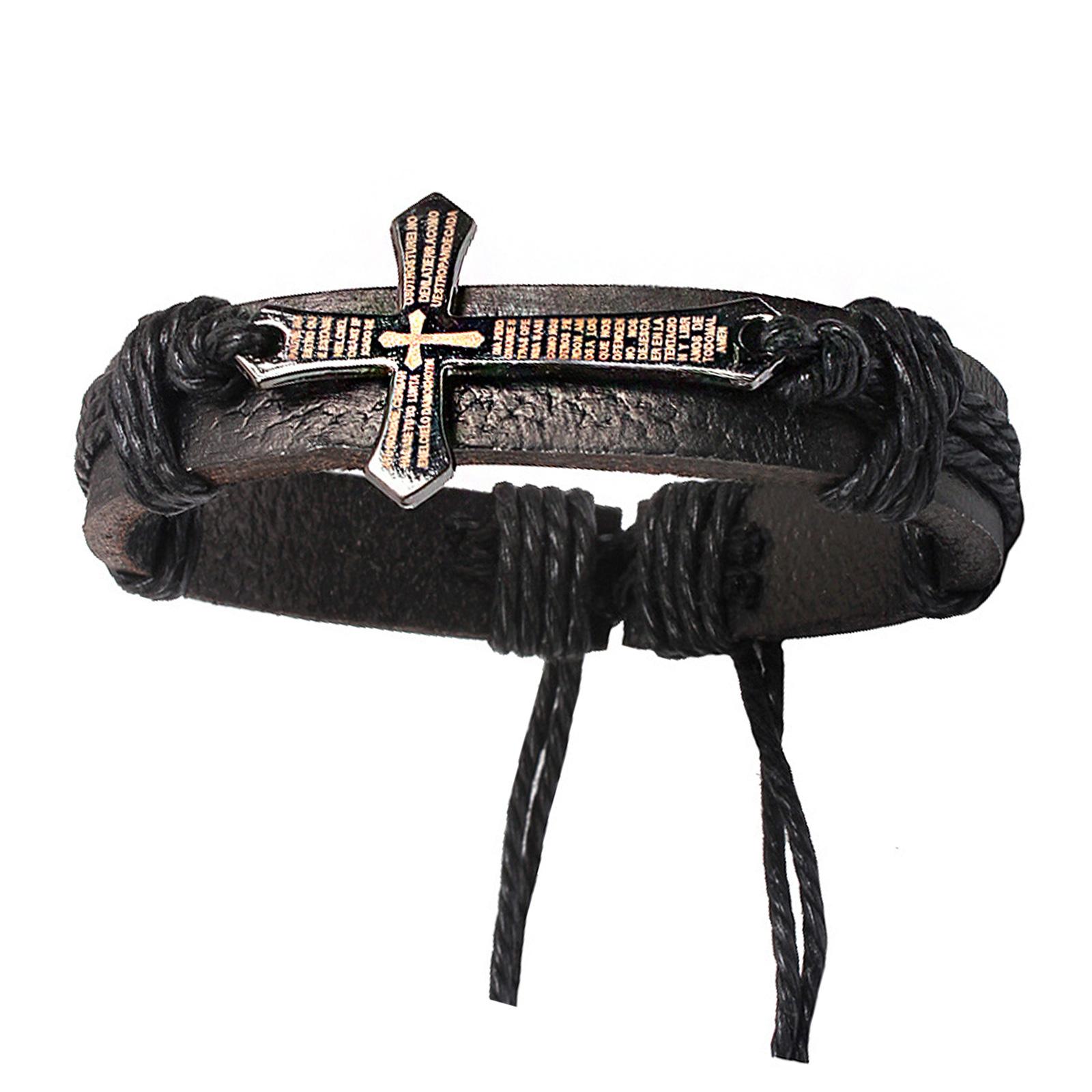 

Браслет из искусственной кожи с кожей и крестами для христианских молитв и медитаций Элегантный браслет из искусственной католической кожи чёрный