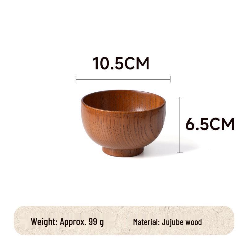 Natural Solid Wood Anti-Scald Jujube Bowl - Chinese Style Children's Rice & Noodle Bowl