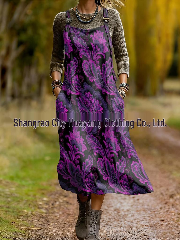 2026 Spring Women's Retro Ethnic 3D Print Dress