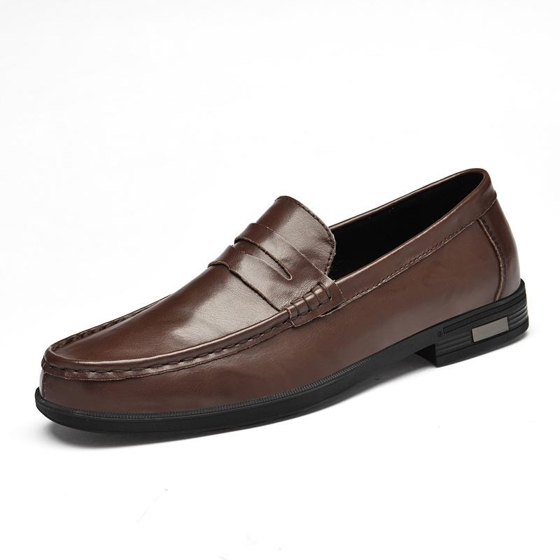 Spring & Autumn Men s Casual Retro Leather Slip-On Shoes - Breathable Large Size Business Formals 46 коричневый
