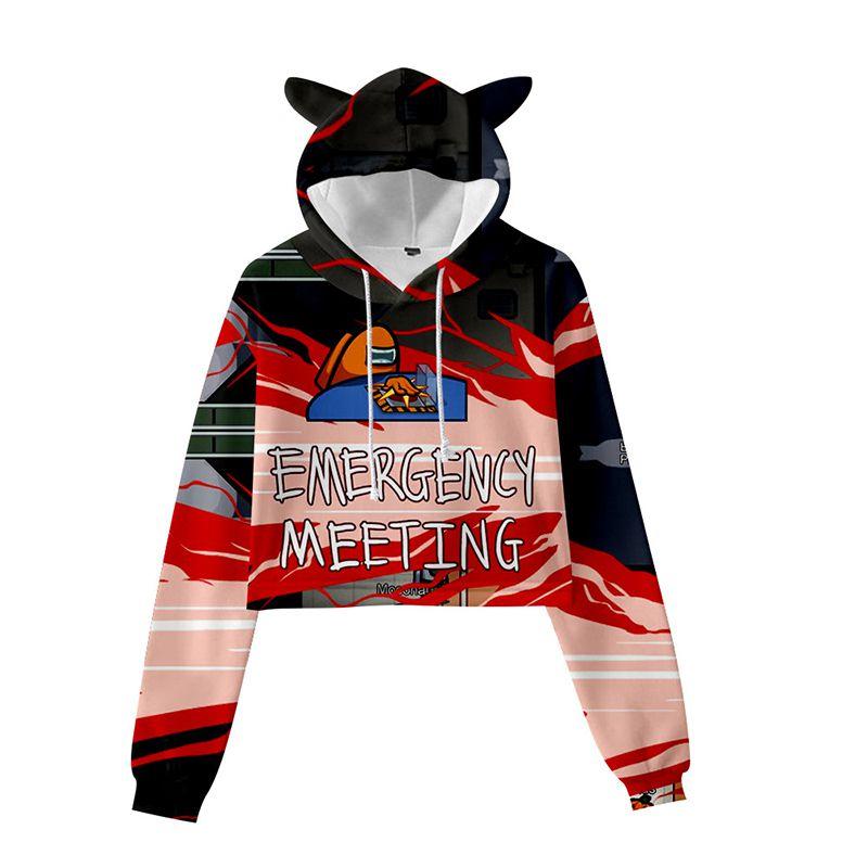 

Женская Детская Толстовка с Длинным Рукавом Модная Кошка Толстовка Ушки Colourful,2XL