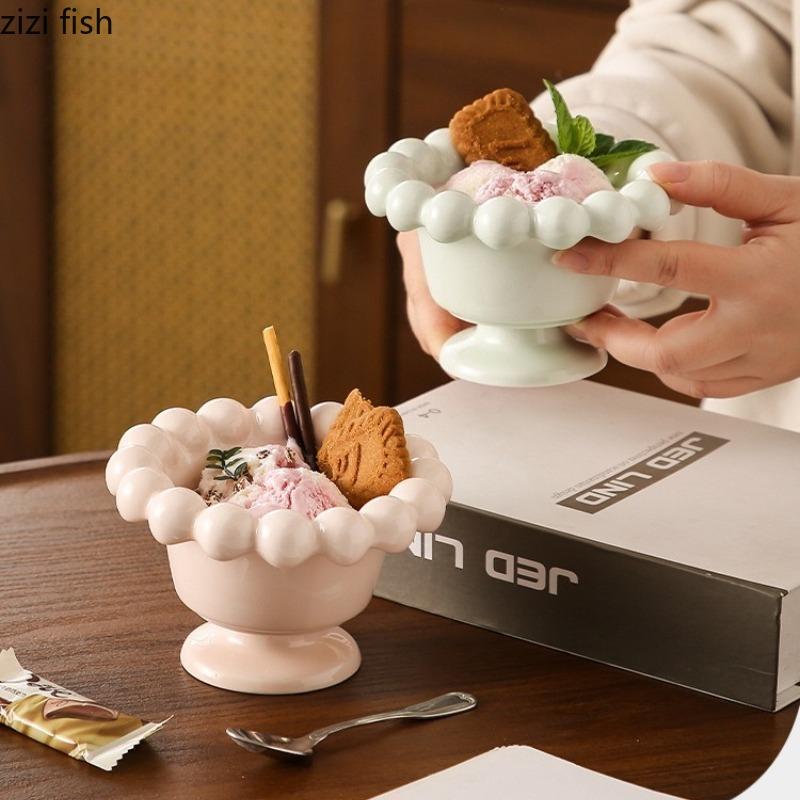 High Footed Ice Cream Cup Ceramic Mug Dessert Bowl Sugar Water Bowl Dessert Cup Pudding Cups Dish Breakfast Cup Water Cups