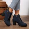 Scarpe da Donna Stivali con Tacco Alto Chunky Stivali in Pelle alla Moda con Tacco Chunky Stivali da Donna Traspiranti Stivali Rotondi Donna Zip