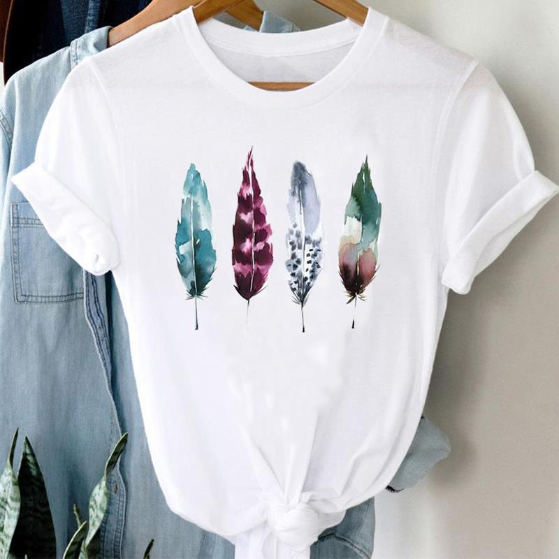 (European Size) Cute Women Print Tee Top Butterfly Camera Trend Style Cute Clothing Casual Short Sleeve Fashion Tshirt Lady Female Graphic T-shirt