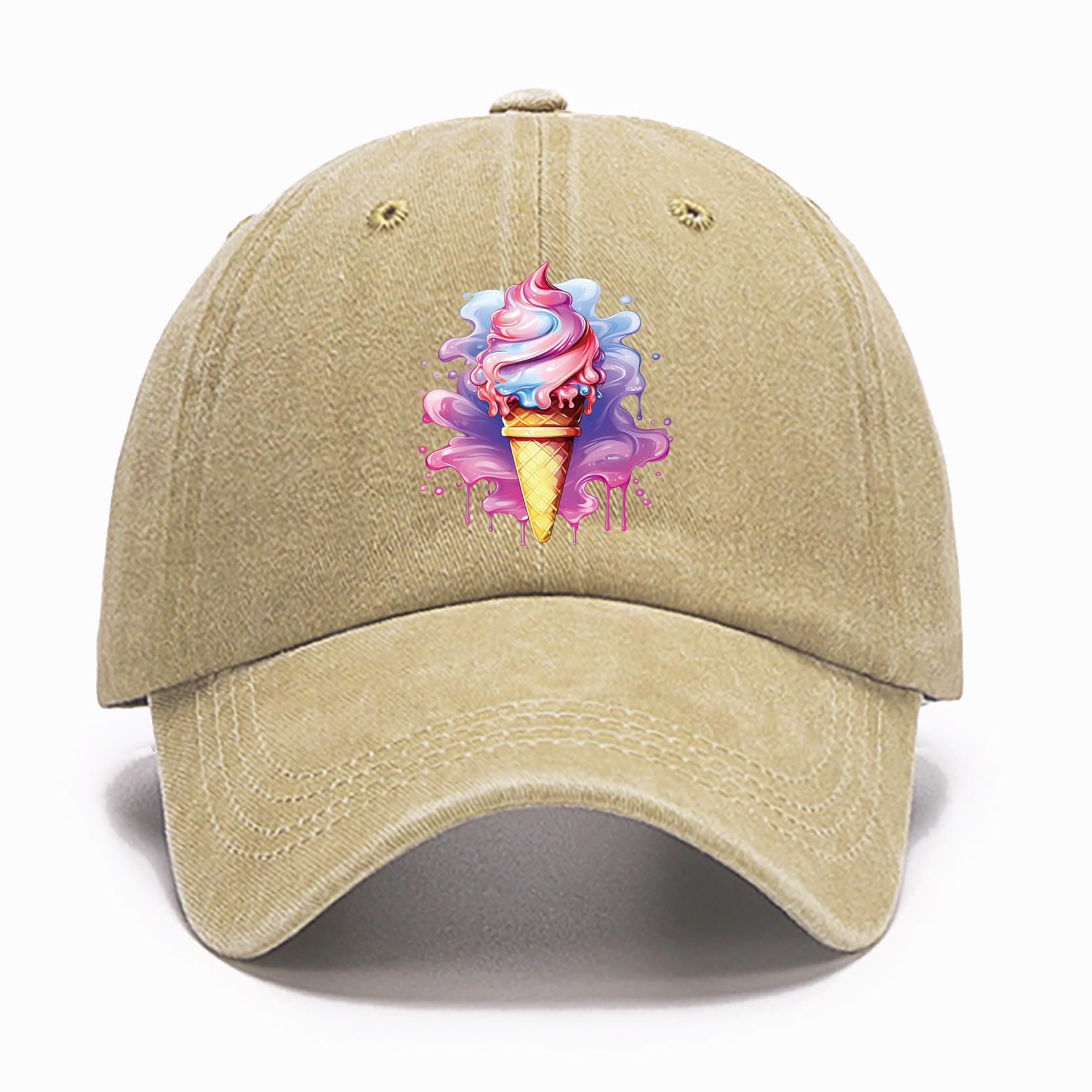 

Винтажная хлопковая бейсболка с градиентным принтом мороженого, летние дышащие повседневные легкие кепки с регулируемой пряжкой as the picture хаки