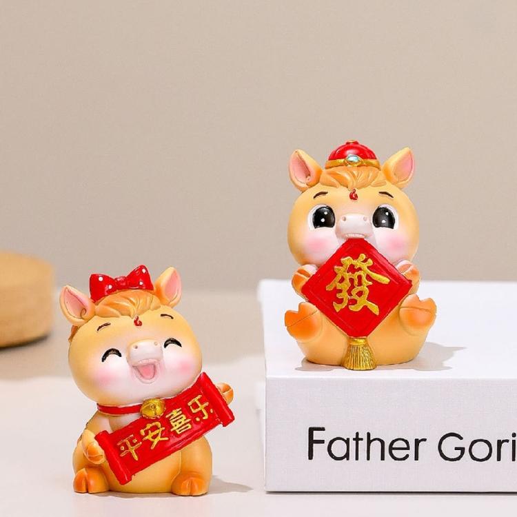 Chinesisches Neujahr Pferdefiguren 2026 Harz Chinesische Tierkreiszeichen Pferdefiguren Schreibtischverzierung für Neujahrs-Heimdekorationen