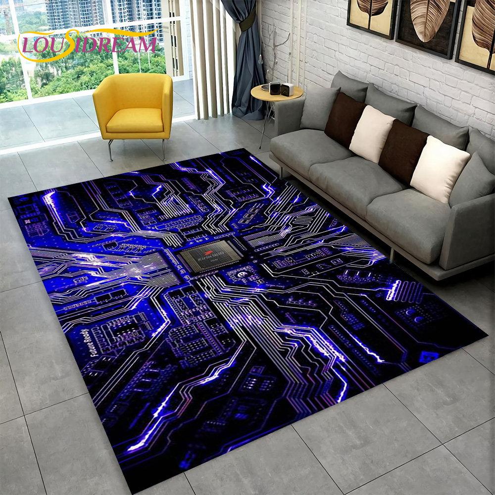 3D Chip Circuit Board Area Rug,Carpet Rug for Home Living Room Bedroom Sofa Play Room Doormat Decor,Kid Game Non-slip Floor Mat