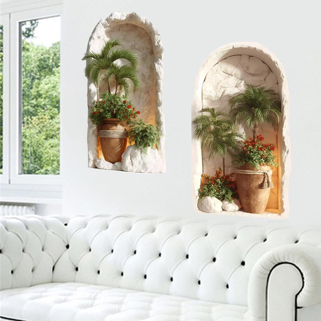 Minimalist Style Tropical Plant Leaf Vase Combination Bedroom Living Room Study Background Decoration Sticker