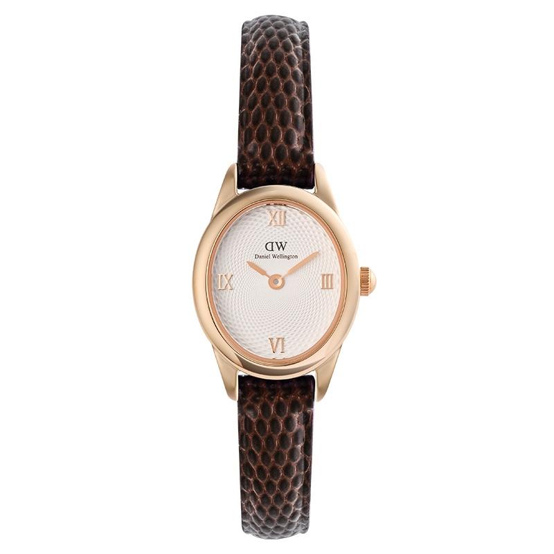 DANIEL WELLINGTON Oval Watch Guilloche Lizard Embossed Watch Quartz Movement Leather Strap White Dial Women's Watch Waterproof DW00100894