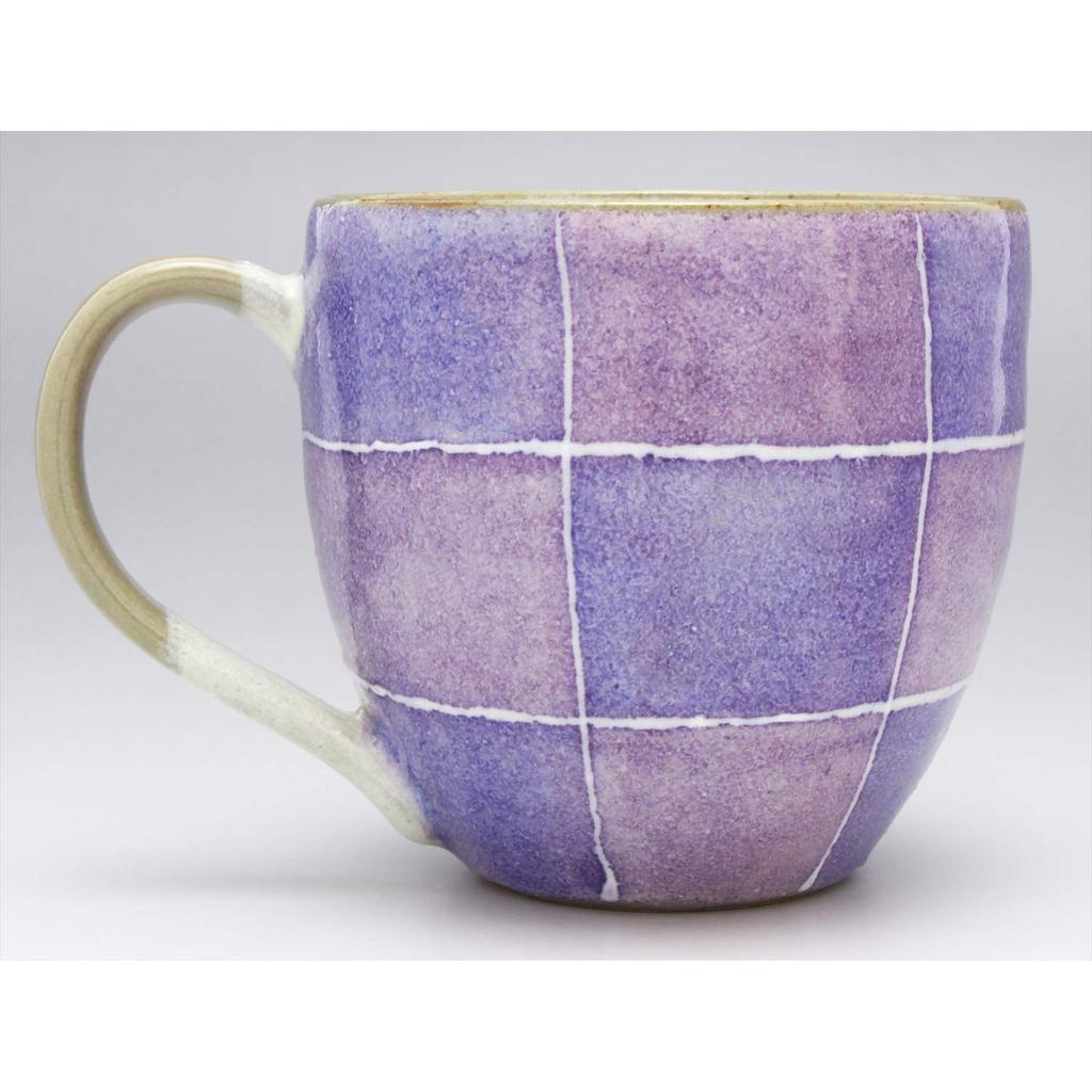 Mino Ware Mug Colored Checkered Purple Made in Japan 501-26